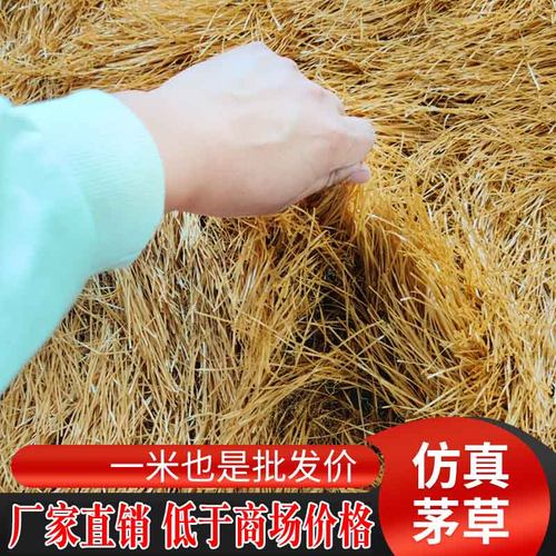 仿真茅草地毯式塑料茅草瓦屋顶稻草茅宿阻燃屋顶民饰人造假装草伞