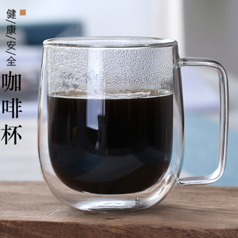 高硼硅双层玻璃杯子玻璃马克杯水杯玻璃隔热水杯带把防烫大容量