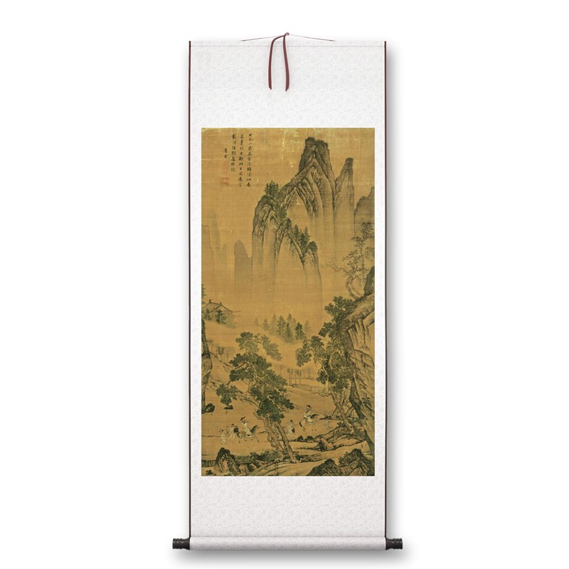 唐寅《松林扬鞭图》客厅书房茶室山水风景挂画装饰画高清卷轴字画
