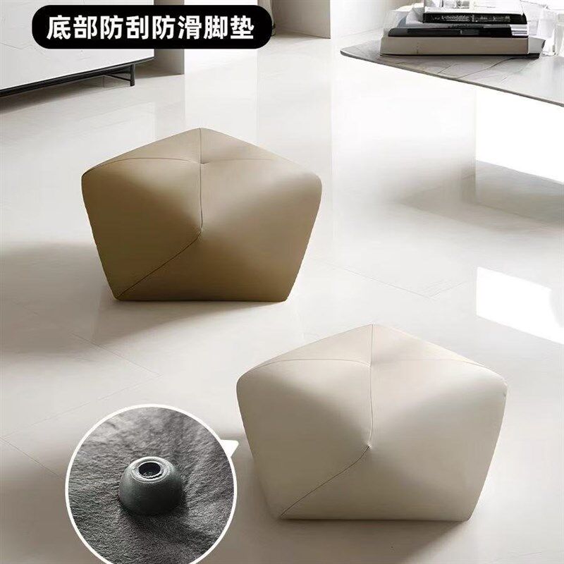 轻奢皮质八角凳客厅沙发凳脚踏创意小坐墩家用矮凳换鞋凳高级感