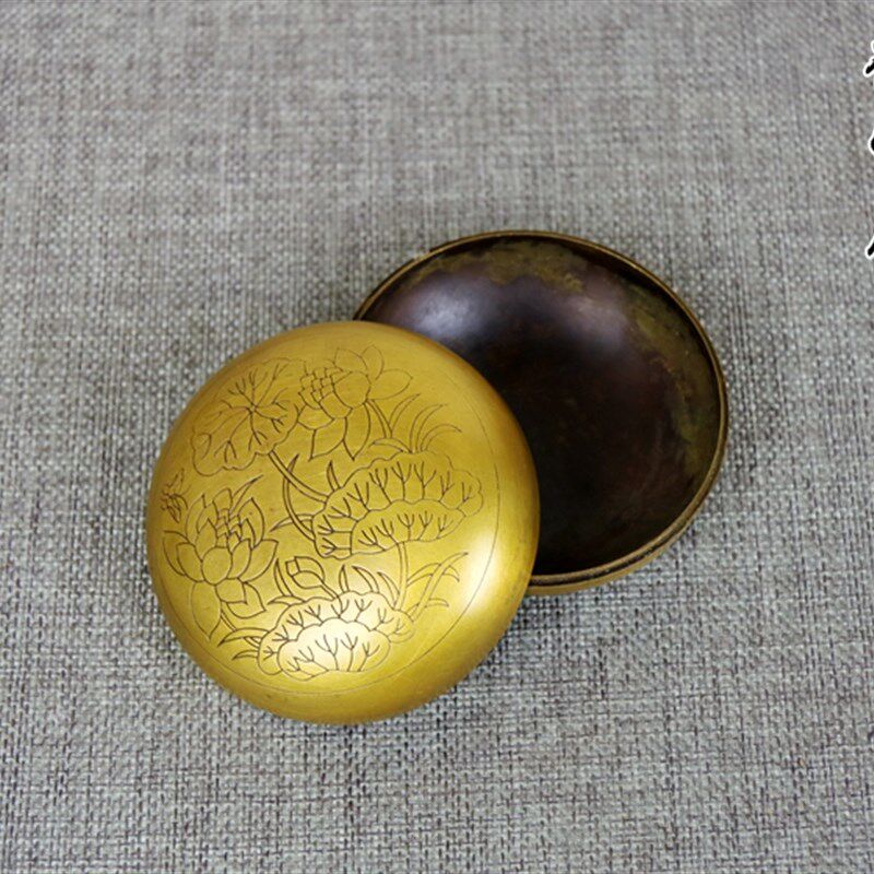铜印泥盒纯铜仿古大号小号纯铜印盒文房四宝用品铜墨盒书法用品