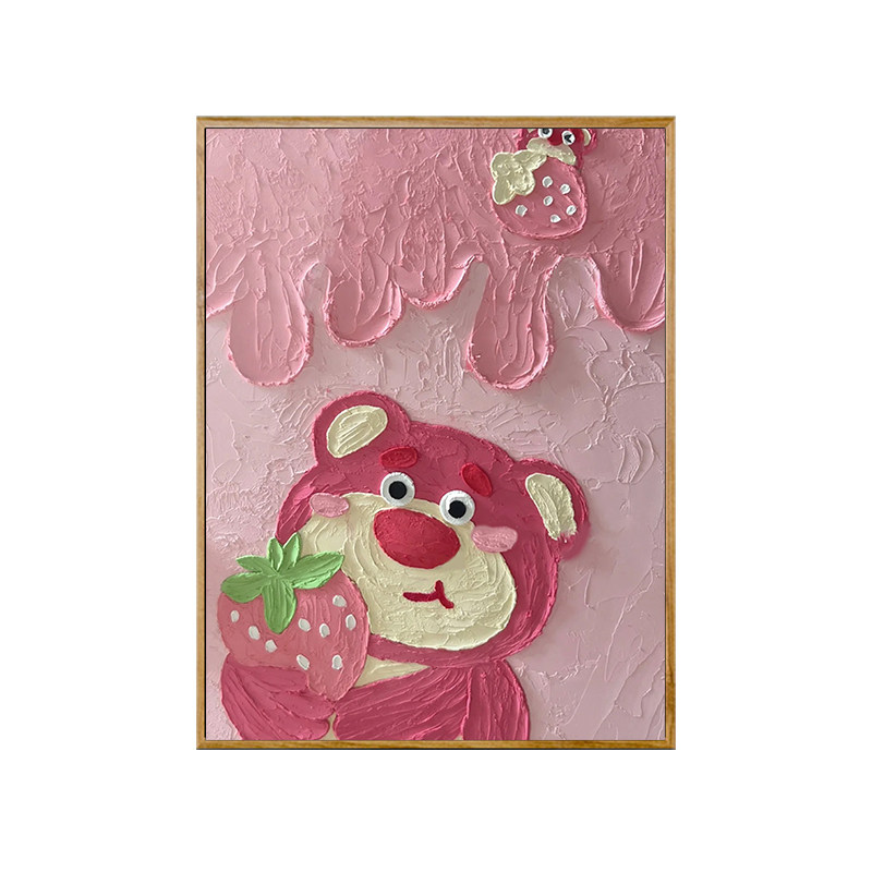 草莓熊维尼熊立体肌理画diy手工填色石英砂数字油画卡通奶油风画