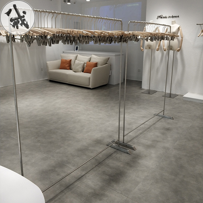 服装店展示架落地式金色不锈钢简约中岛挂衣架陈列正挂女装店货架
