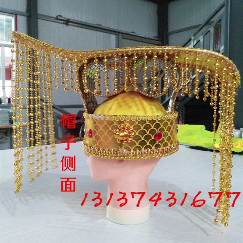 影视唐装皇帝帽龙王冠玉皇大帝头饰皇帝帽子秦始皇平顶头冠戏剧帽