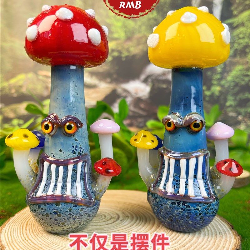 美式琉璃复古夸张工艺品蘑菇创意琉璃艺术摆件文艺手作吹制玻礼物