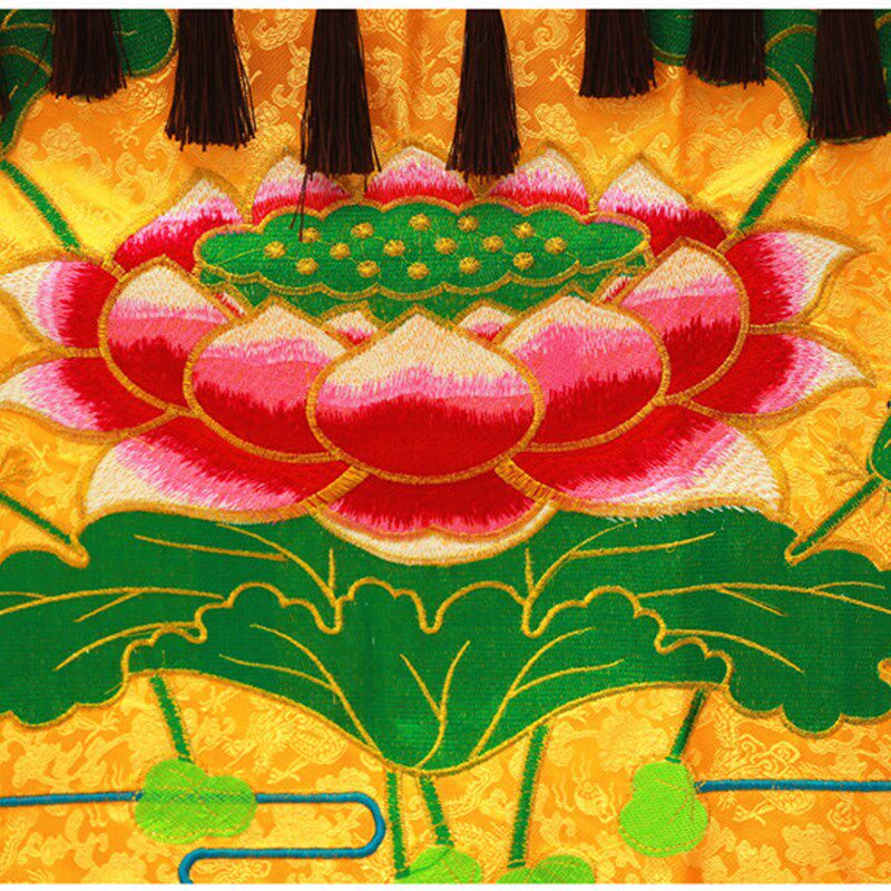 粤绣佛光普照有求必应莲花提花布桌围家用寺庙桌裙围幔桌布背景布
