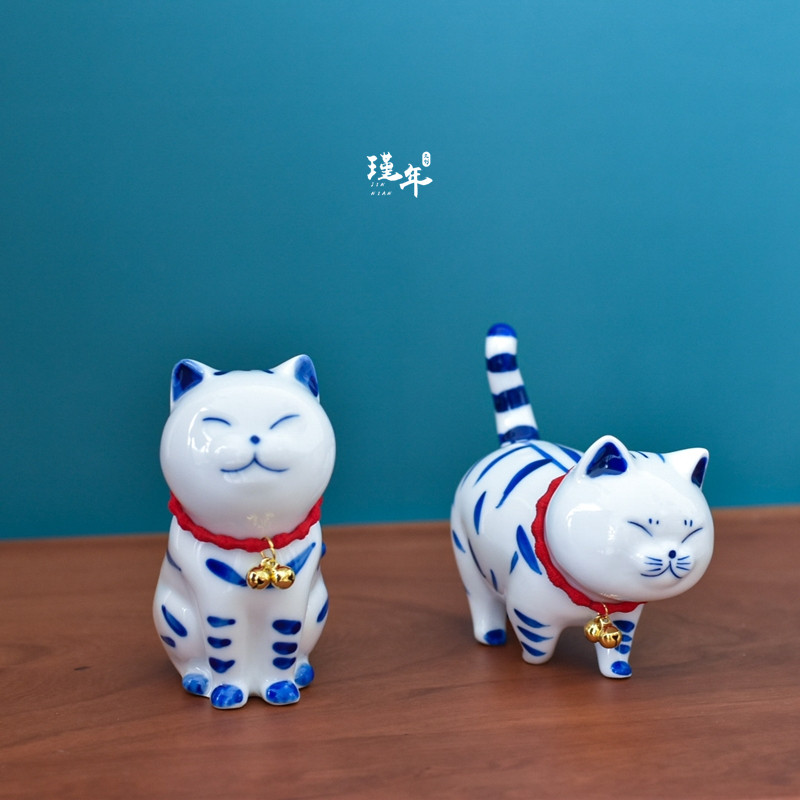 手工猫咪陶瓷摆件创意家居饰品治愈系可爱小猫生日新年礼物包邮