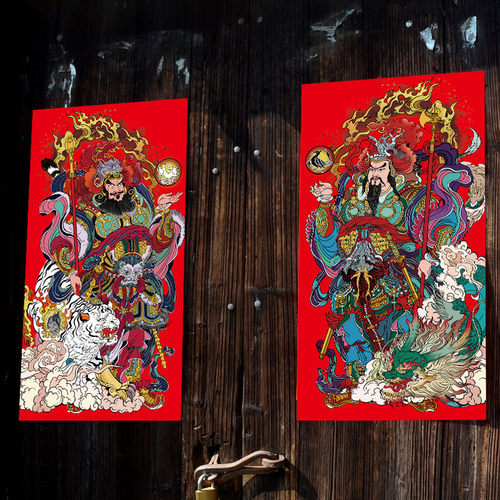 门神贴年画2022虎年春节过年装饰贴纸神荼郁垒秦叔宝尉迟恭守门将