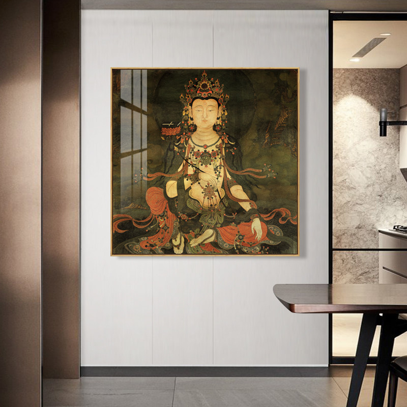 水墨宣言水月观音文殊菩萨挂画古典佛像壁画玄关新中式禅意装饰画