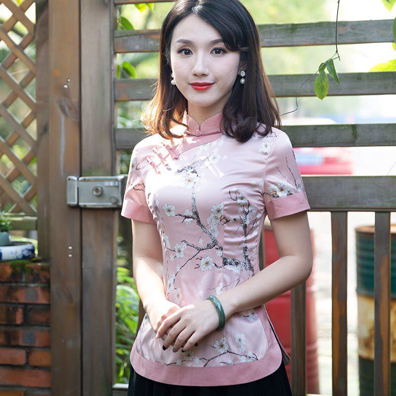 唐装女夏中国风旗袍上衣复古盘扣茶服女改良薄款时尚短袖中式上衣