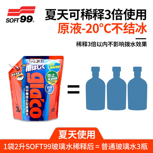 SOFT99镀膜玻璃水防冻汽车用夏季驱水防雨浓缩雨刮液四季去除油膜