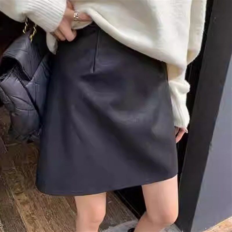春夏哑光皮裙女大码高腰百搭显瘦时尚A字裙黑色包臀PU半身裙短裙