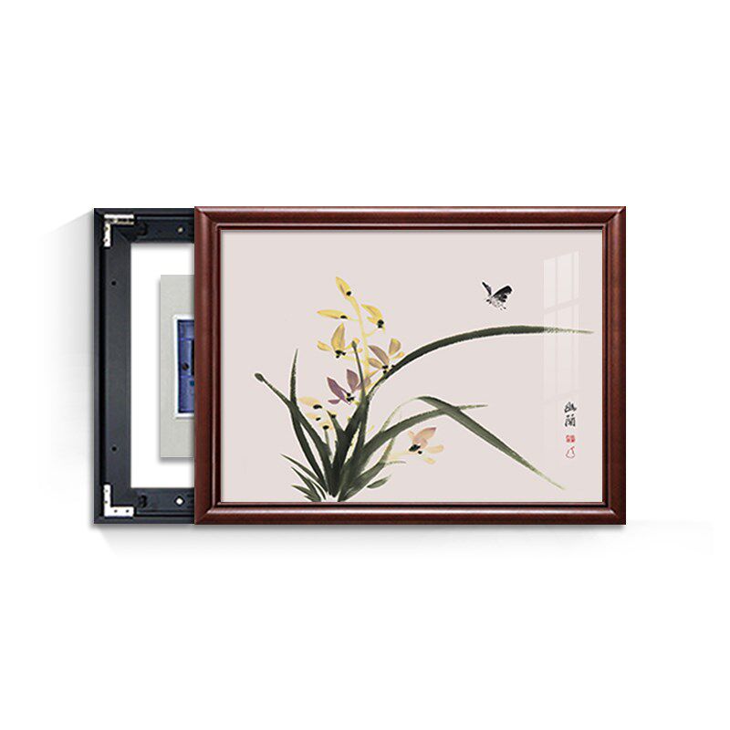 兰花图新中式电表箱装饰画免打孔餐厅挂画2024配电箱闸盒遮挡壁画