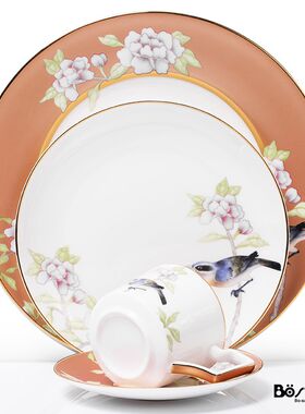 伯善新中式陶瓷花鸟餐盘牛扒平盘西餐盘家居样板房间酒店摆台套装