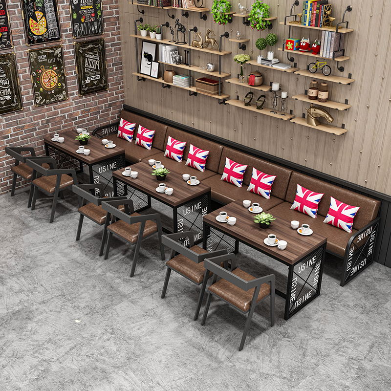 复古工业风酒吧主题餐厅卡座冷饮奶茶店咖啡厅烧烤店沙发桌椅组合