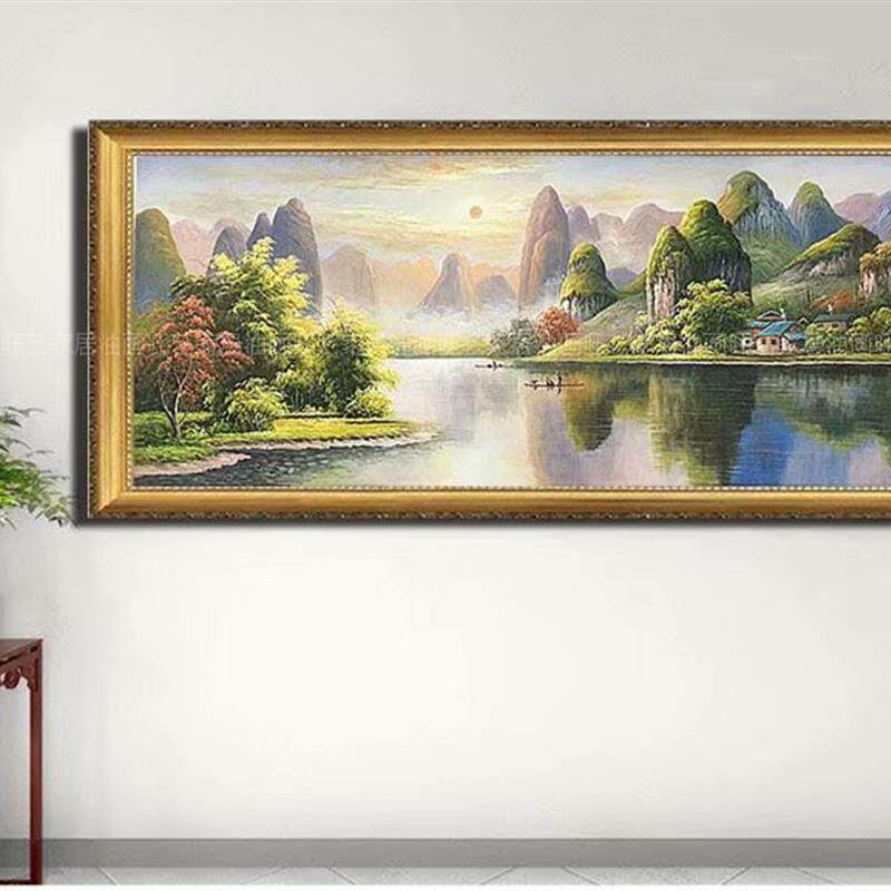 手绘山水风景油画沙发背景装饰画客厅酒店别墅办公室餐厅家居挂画