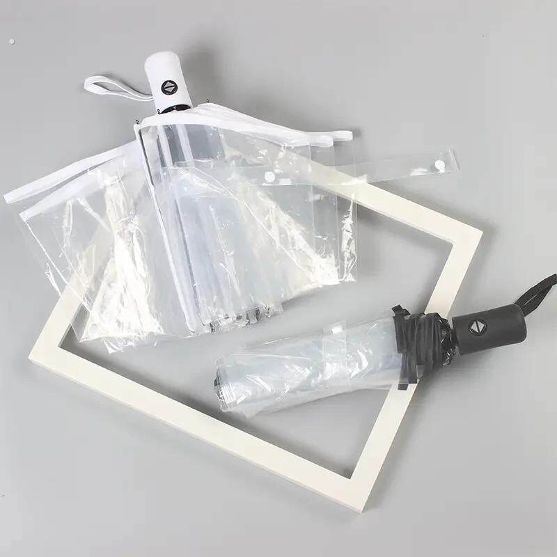 透明雨伞可折叠白色日系三折伞男女生高颜值网红拍照伞大号自动伞