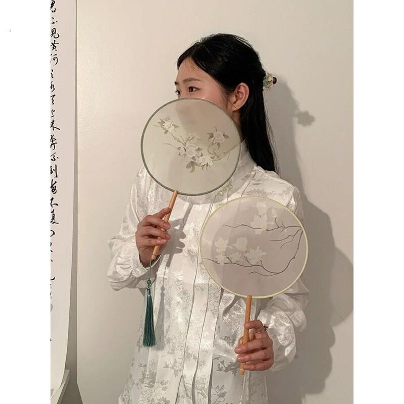 古风扇子团扇半透明长柄舞蹈扇汉服摄影配饰中国风礼品宫廷风扇子