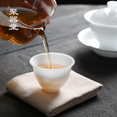 聚器堂高端冰种玉瓷个人品茗杯小号主人杯单杯陶瓷闻香杯功夫茶杯