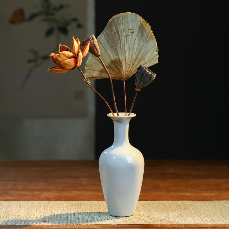 新中式水仙瓶宋代禅意干花插花景德镇陶瓷花瓶客厅装饰品古风摆件