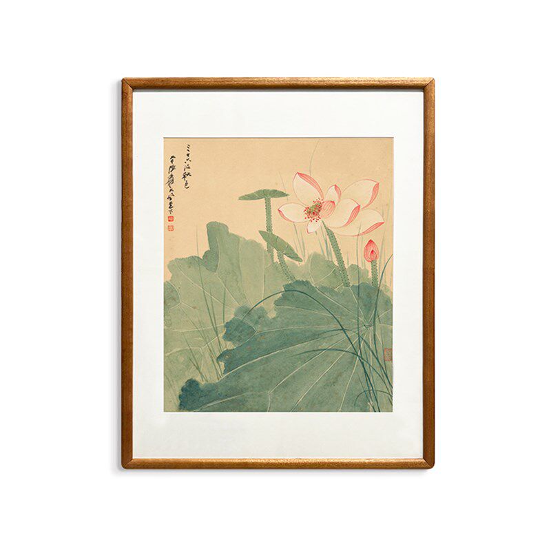 张大千荷花图 客厅卧室餐厅挂画艺术实木框宣纸国画装饰画新中式