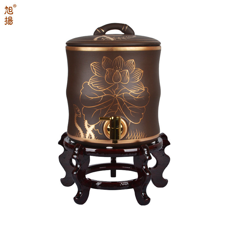 包邮 手彩描金 纯正紫砂储水罐陶瓷蓄水缸冷水壶茶水缸 8升10.5升
