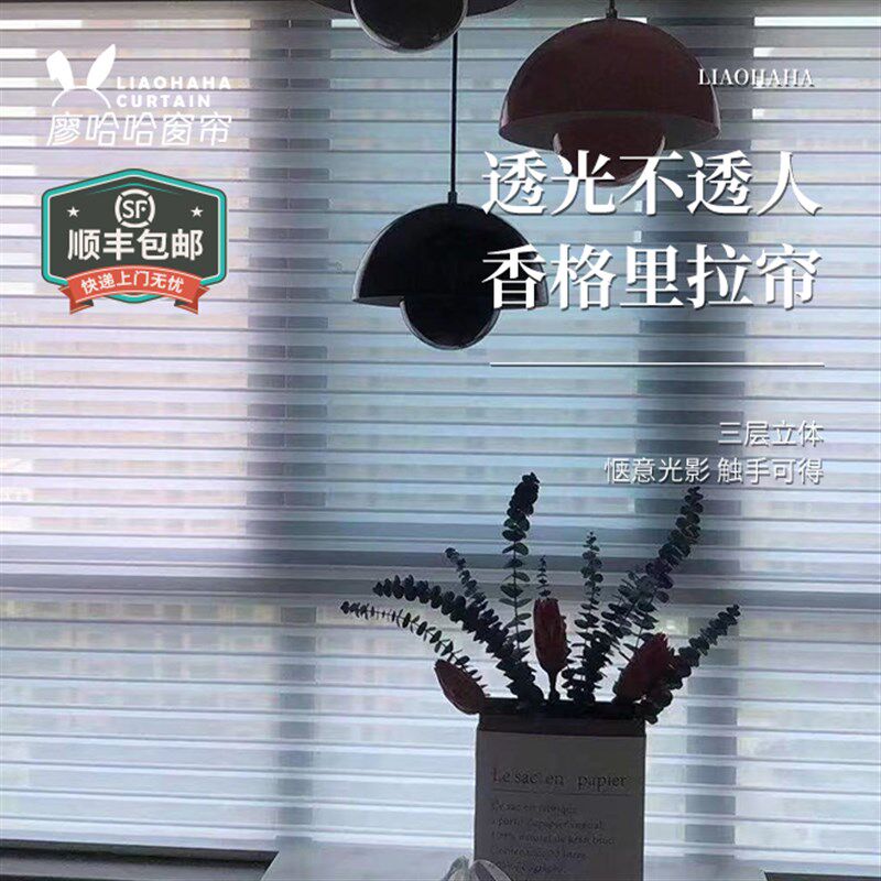 香格里拉纱帘三层透光不透人客厅卧室餐厅遮光手拉卷帘书房榻榻米