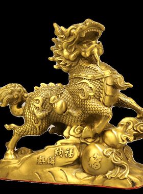 新纯铜招财纳福麒麟一对聚宝盆葫芦飞天祥云麒麟中式家居镇宅摆件