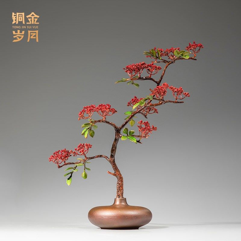 《铜华秋实》铜器摆件工艺品新中式酒柜客厅玄关博古架电视柜装饰