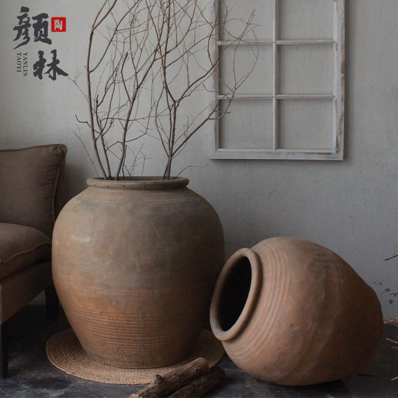 大翁瓶粗陶花瓶陶瓶陶缸景观花盆土缸民俗缸仿古土色陶罐旧缸老缸