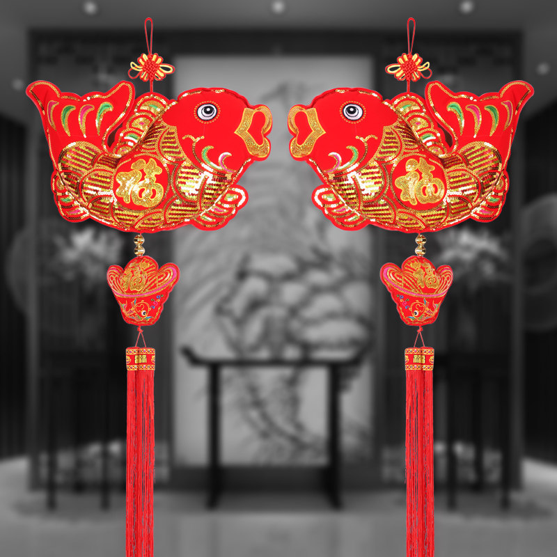 中国结挂饰鱼挂件福字客厅大号小号装饰家居乔迁平安鲤鱼红色新款
