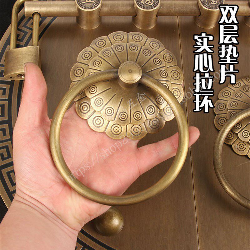 新中式仿古回纹大门把手门环纯铜古典别墅祠堂木门把手插销门锁