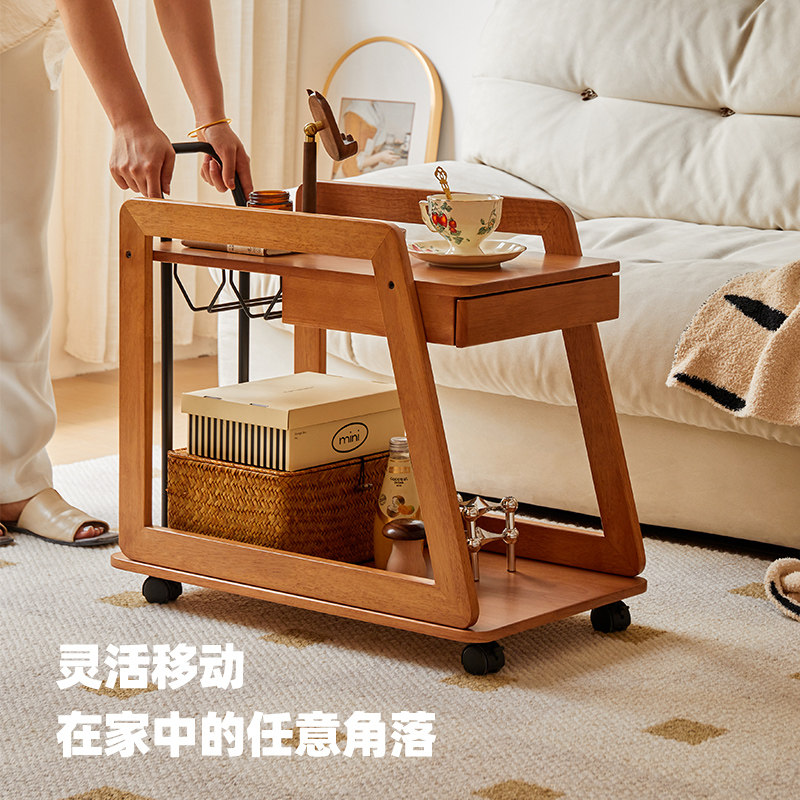 沙发边几实木茶几小推车复古网红家用置物架可移动餐车床边桌茶桌