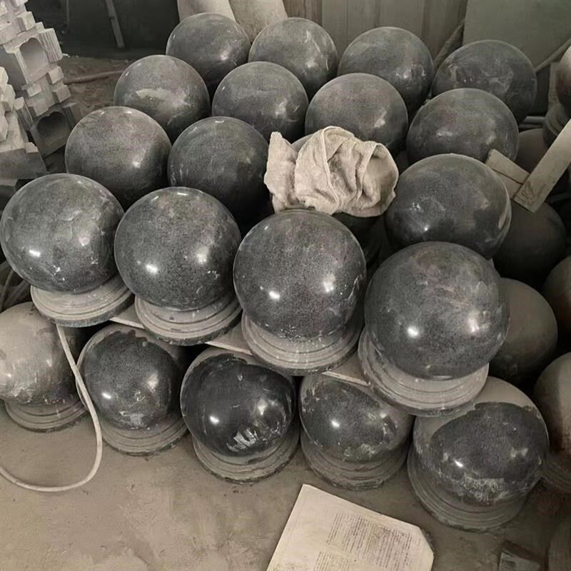 芝麻灰圆球栏杆柱球围墙球门柱石圆球挡车大门防撞墩圆形大门石