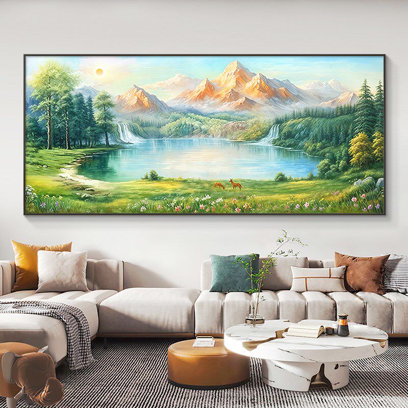 聚宝盆山水画靠山图客厅沙发背景墙装饰画2025新款挂画轻奢高级感