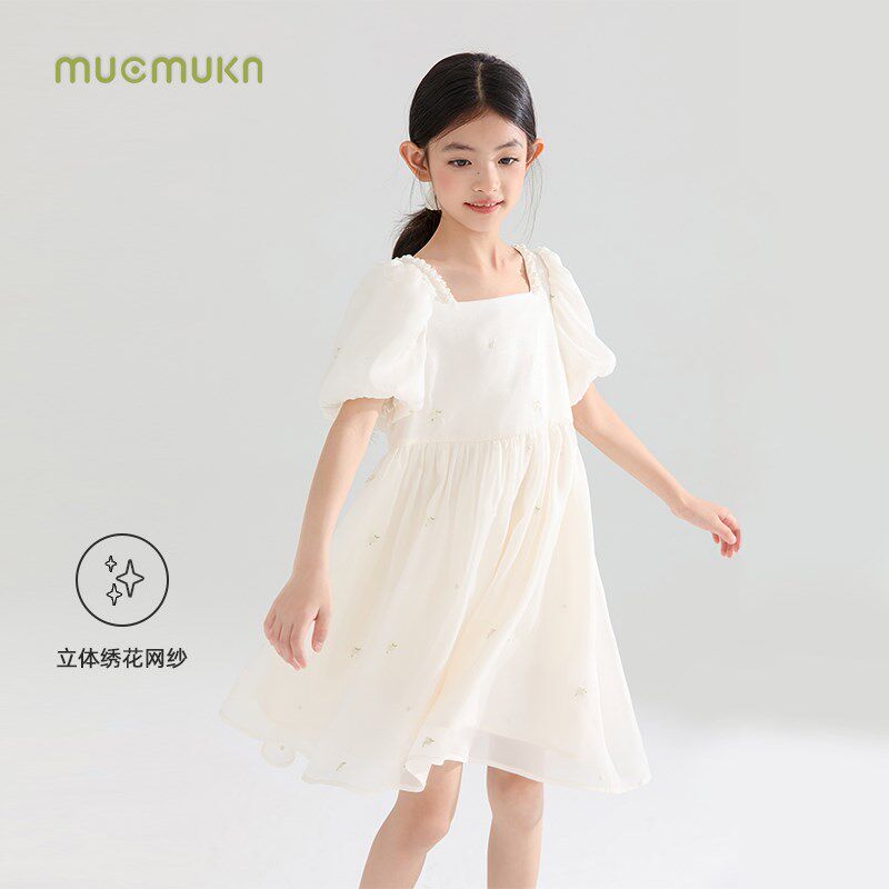 【郁绽茉莉】立体绣花女童网纱连衣裙中大童夏季新款公主裙演出服