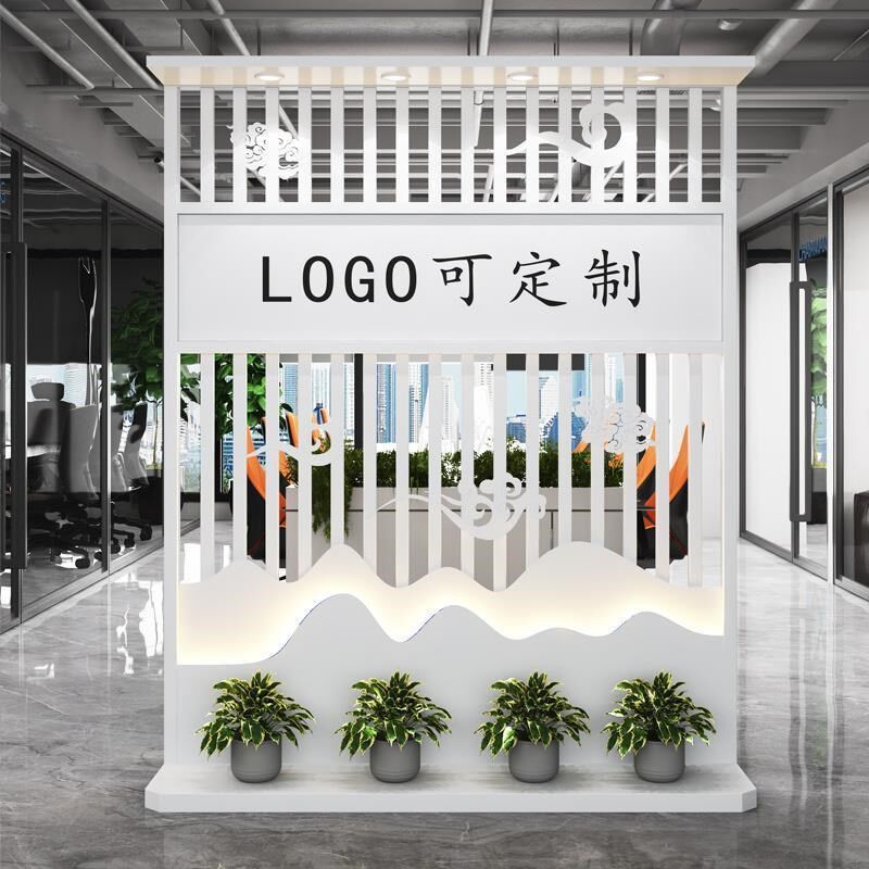 前台铁艺简约入户玄关屏风背景公司办公室进门隔断移动LOGO形象墙