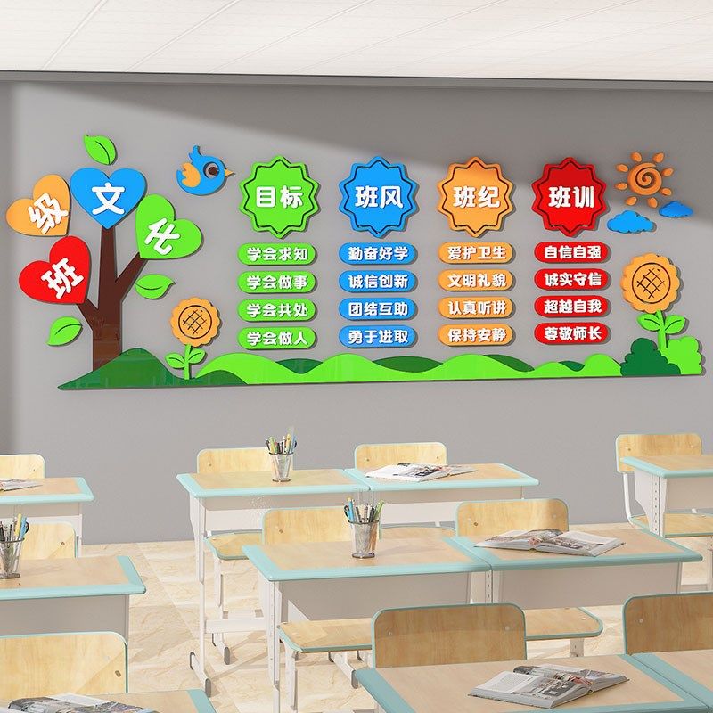 中小学班级公约文化墙布置教室装饰班风班规班训学习励志标语墙贴