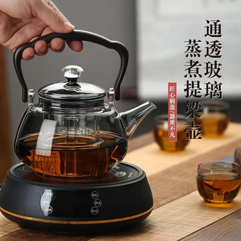 提炼壶高硼硅大容量电陶炉用烧水壶玻璃蒸煮茶壶竹把提梁壶碧玉壶