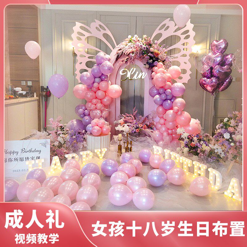 女孩生日宴会装扮18岁成人礼气球背景包间布置拍照墙定制KT板套餐