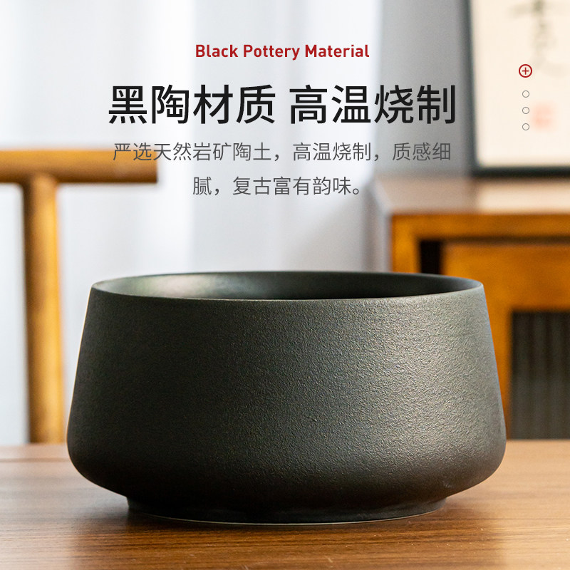 粗陶茶洗家用中式茶渣缸大号水盂禅意杯洗带盖陶瓷建水茶渣桶茶道