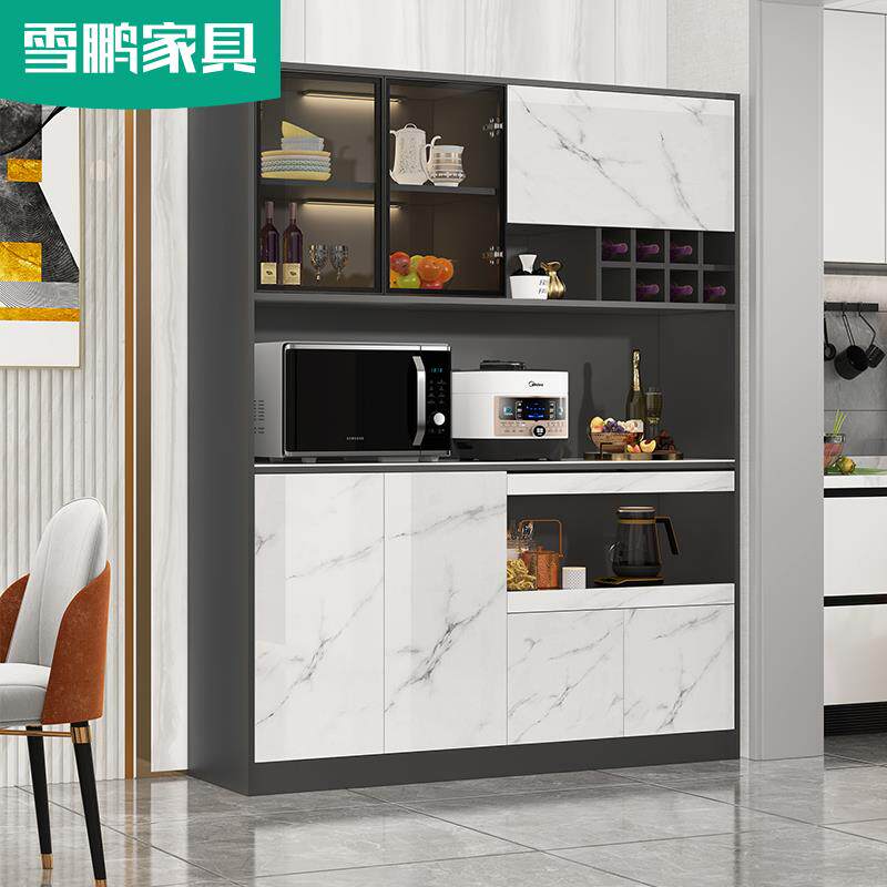 简约家用储物微波炉烤箱岩板台面茶水餐厅北欧餐边柜高柜定制6G69
