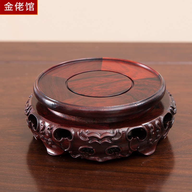 大红酸枝实木旋转底座 工艺品佛像盆景托架 东阳木雕设计