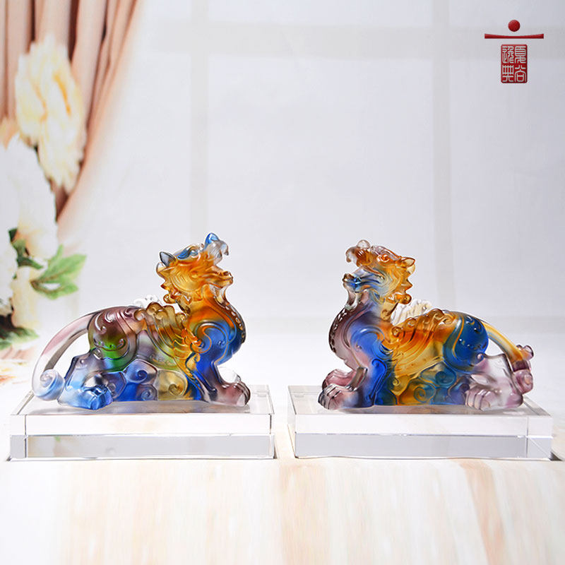 琉璃貔貅摆件办公室公司开业乔迁新居家居礼品家庭装饰水晶工艺品