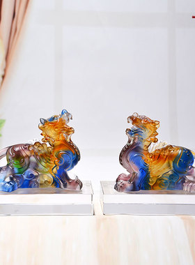 琉璃貔貅摆件办公室公司开业乔迁新居家居礼品家庭装饰水晶工艺品
