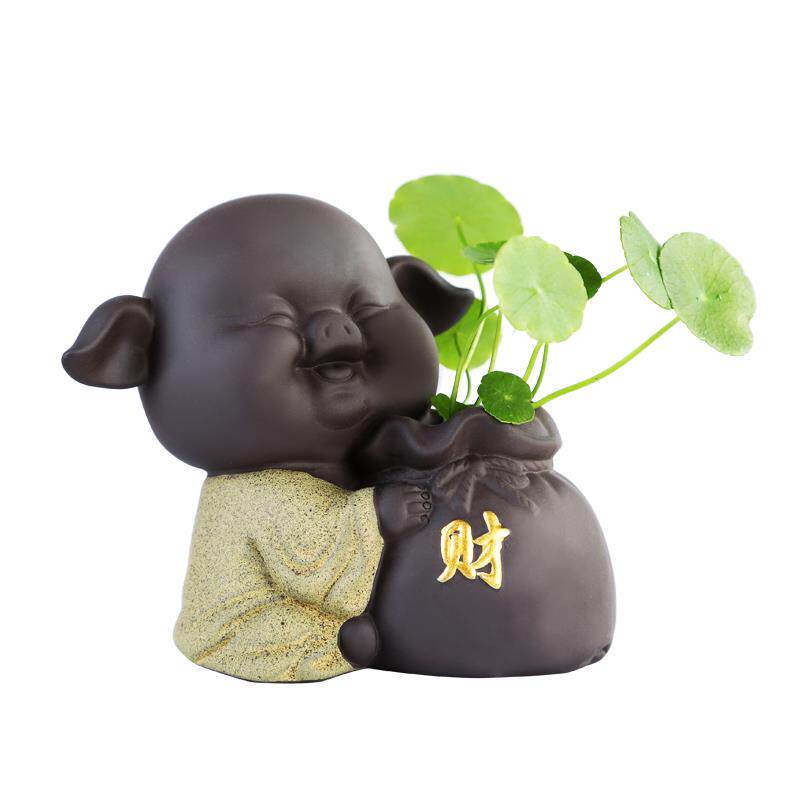 若善茶盘茶宝茶玩紫砂茶宠摆件精品个性创意五福猪可养水培花器