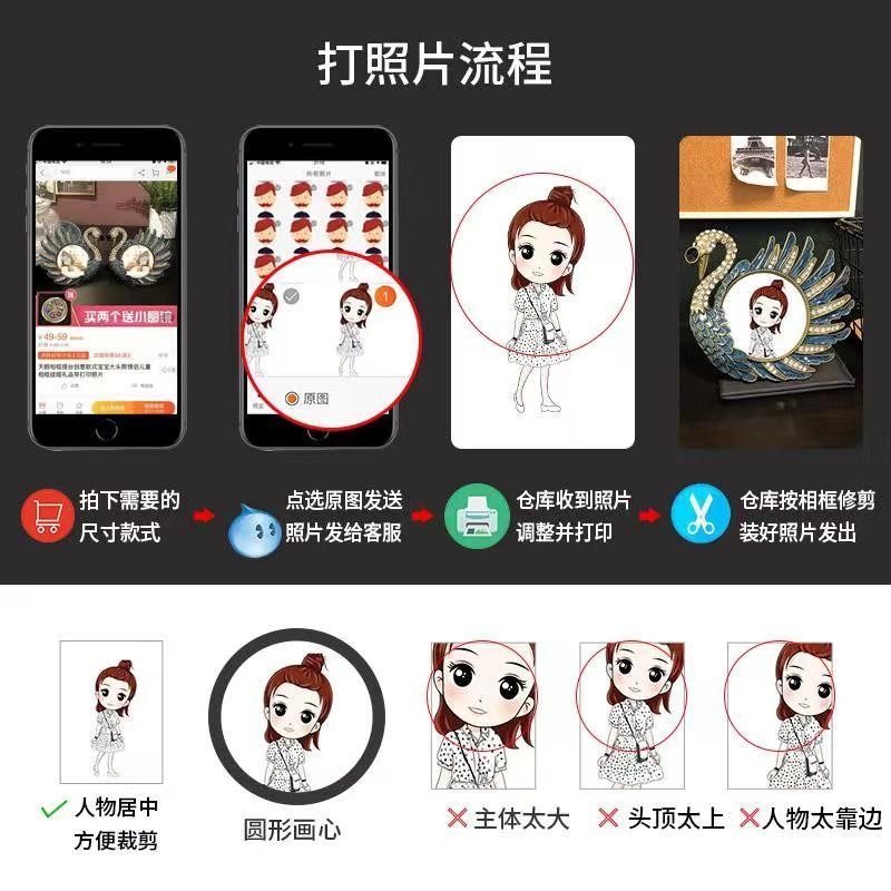 天鹅圆形相框 创意可爱欧式儿童宝宝3寸四寸大头照相框组合摆台件