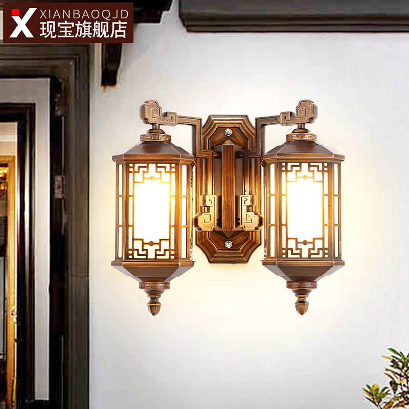 壁灯led超亮新中式复古户外防水双头别墅大门口阳台室外庭院墙灯