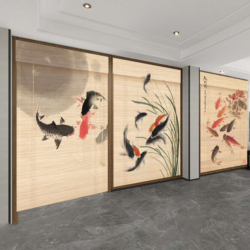 竹帘卷帘窗帘卷拉式升降茶室客厅遮阳隔断门帘背景装饰挂画竹帘子