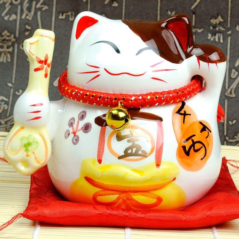 5寸7寸9寸陶瓷招财猫摆件开业礼品小中大号发财猫精美储蓄罐包邮